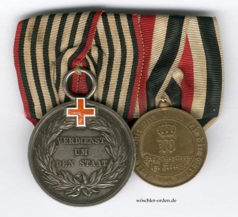 Preußen, Allgemeines Ehrenzeichen mit Genfer Kreuz, an 2er Ordensspange Preußen, Allgemeines Ehrenzeichen mit Genfer Kreuz, an 2er Ordensspange