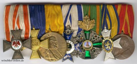 Preußen, 7er Ordensschnalle Major Uhlenhaut um 1914, dazu Feldschnalle Preußen, 7er Ordensschnalle Major Uhlenhaut um 1914, dazu Feldschnalle