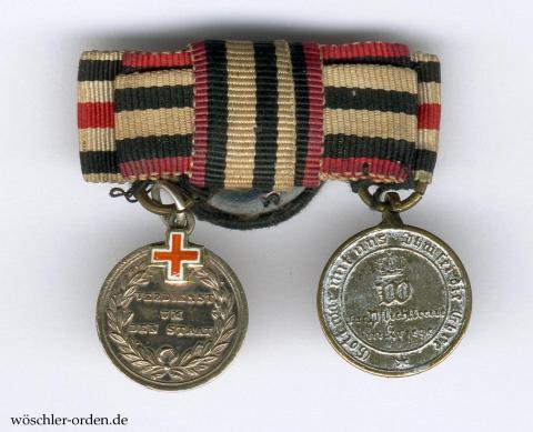 Preußen, Allgemeines Ehrenzeichen mit Genfer Kreuz, Miniatur an 2er Knopfloch-Dekoration Preußen, Allgemeines Ehrenzeichen mit Genfer Kreuz, Miniatur an 2er Knopfloch-Dekoration