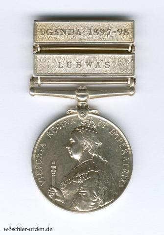 Großbritannien, Ost- und Zentralafrikamedaille (1899) mit zwei Gefechtsspangen UGANDA 1897-98 und LUBWA'S Großbritannien, Ost- und Zentralafrikamedaille (1899) mit zwei Gefechtsspangen UGANDA 1897-98 und LUBWA'S