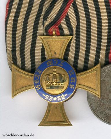 Preußen, Königlicher Kronenorden (3. Modell), IV. Klasse am Erinnerungsband, an 2er Ordensschnalle Preußen, Königlicher Kronenorden (3. Modell), IV. Klasse am Erinnerungsband, an 2er Ordensschnalle