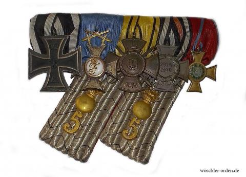 Württemberg, Friedrichsorden, Ritterkreuz II. Klasse mit Schwertern, von Wennberg, an 5er Ordensschnalle