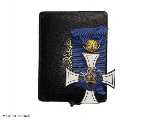 Preußen, Königlicher Kronenorden (3. Modell), III. Klasse mit Jubiläumszahl 50, im Verleihungsetui