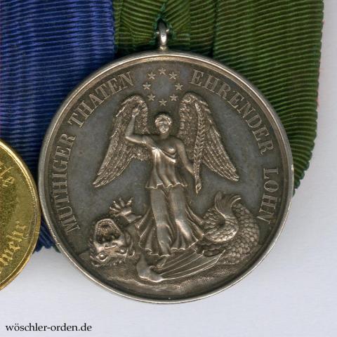 Braunschweig, Rettungsmedaille, an 2er Ordensschnalle Braunschweig, Rettungsmedaille, an 2er Ordensschnalle