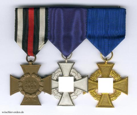 Deutsches Reich, Treudienst-Ehrenzeichen I. Stufe, an 3er Ordensschnalle