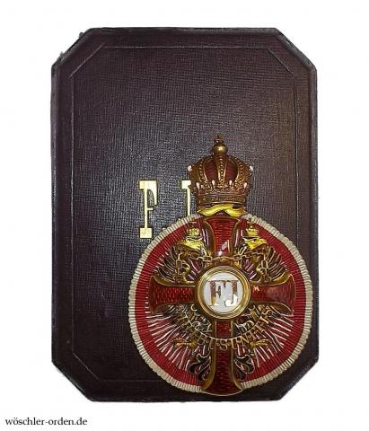 Österreich, Franz-Joseph-Orden, Offizierskreuz mit Kriegsdekoration (1. Modell), im Verleihungsetui